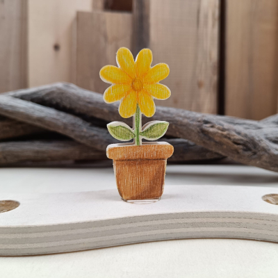 Steker geïllustreerde bloem in pot (geel)